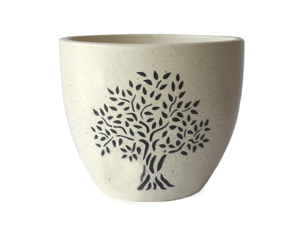 UrbanRoots Egg Ceramic Pot (7 Inch, White Tree)