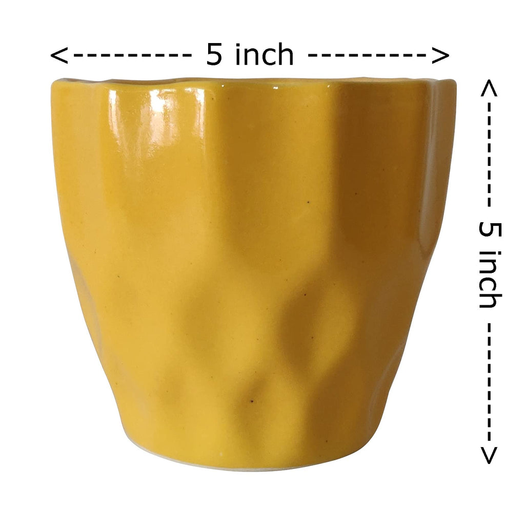 UrbanRoots Pineapple Ceramic Pot (5 inch) (Mustard Yellow)