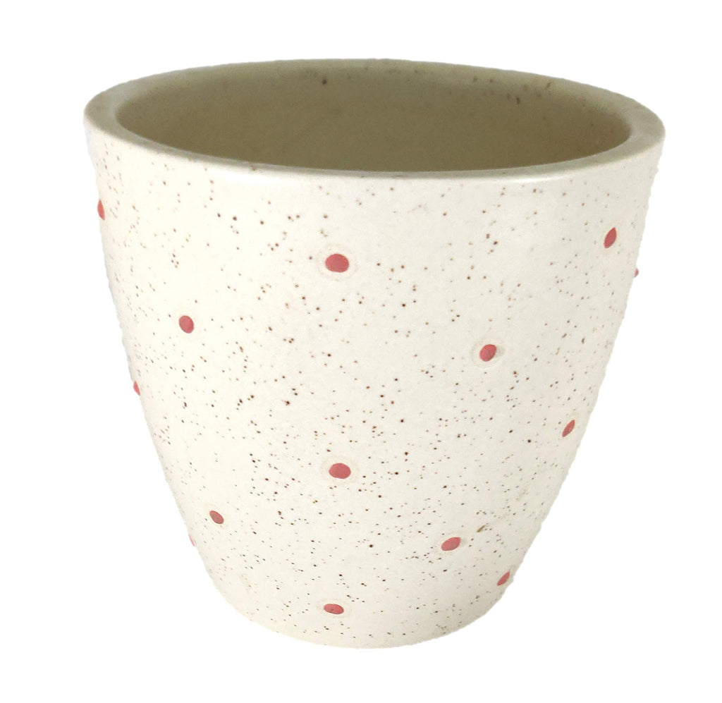 UrbanRoots Polka Dots Glass Shape Ceramic Pot (4.5 inch) (Red)