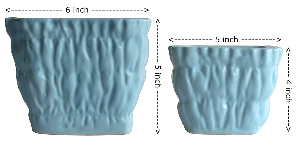 UrbanRoots Square Carving Ceramic Pot Combo Set (Sky Blue)