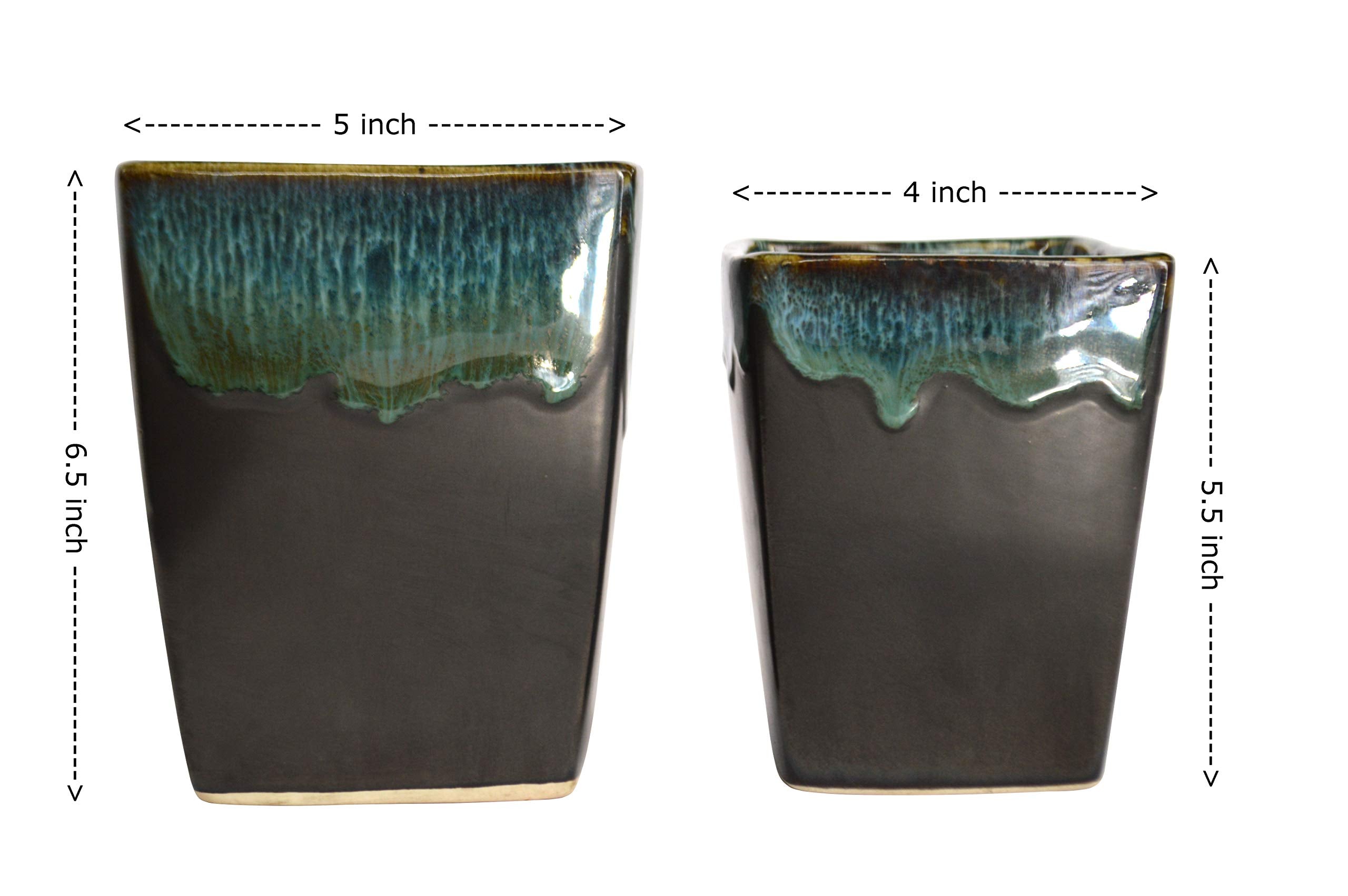 UrbanRoots Melting Stone Square Ceramic Pot Combo (2 Piece) (Grey)