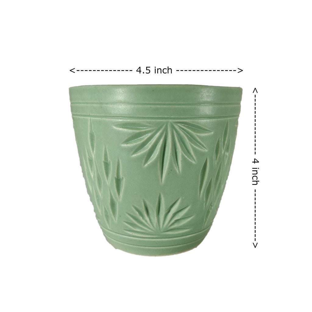 UrbanRoots Engraved Glass Shape Ceramic Pot (4.5 inch) (Sea Green)