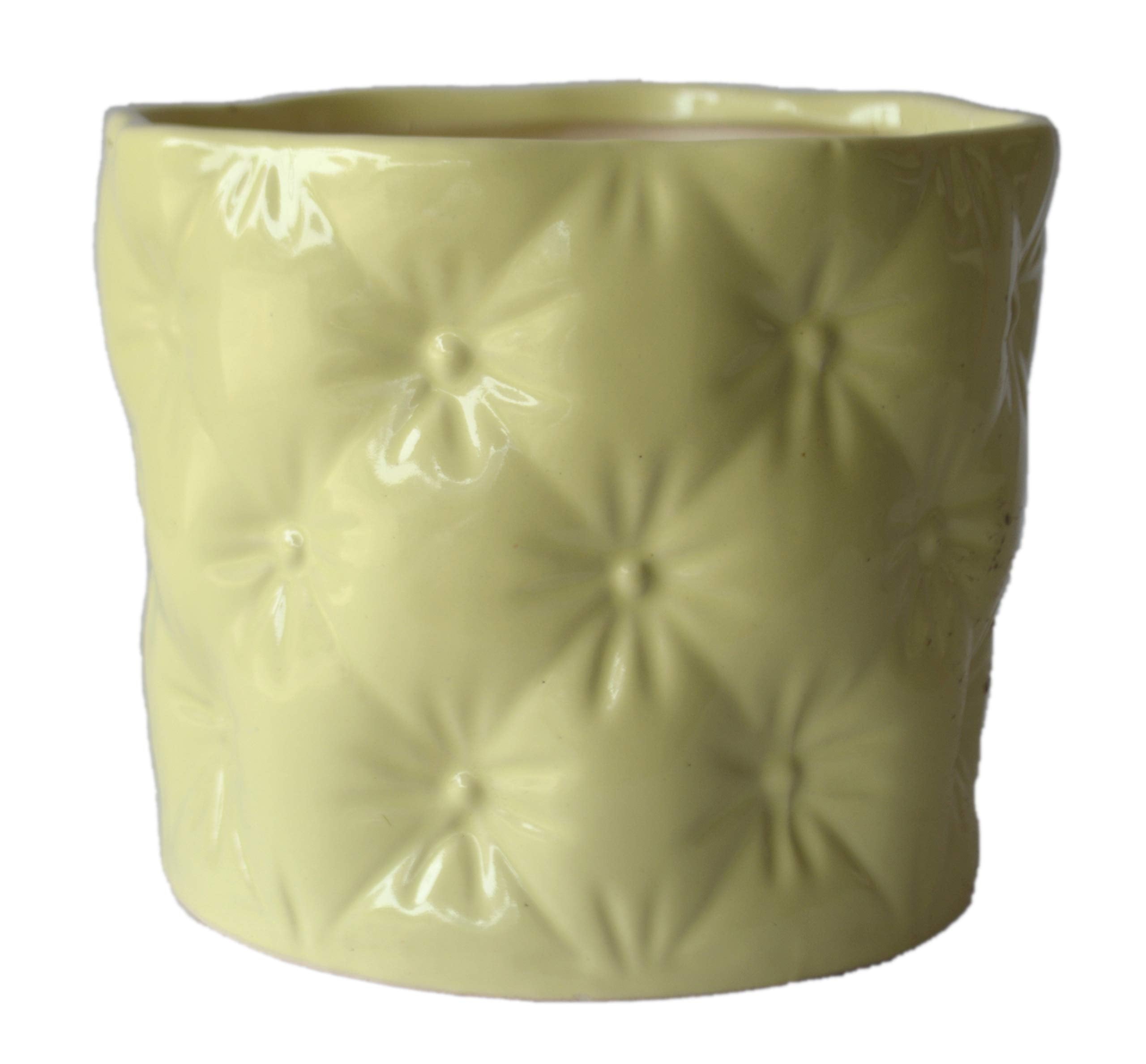 UrbanRoots Floral Engraved Ceramic Pot (6 inch) (Pineapple Yellow)