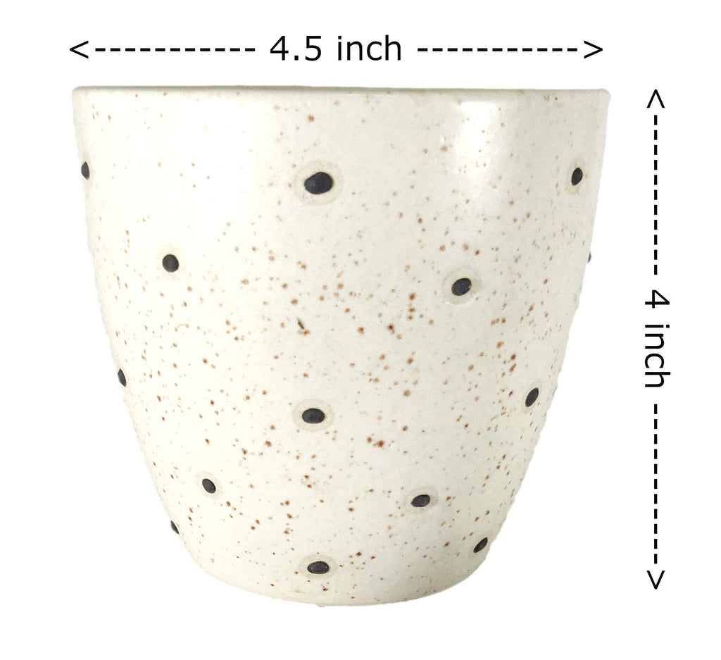 UrbanRoots Polka Dots Glass Shape Ceramic Pot (4.5 inch) (Black)