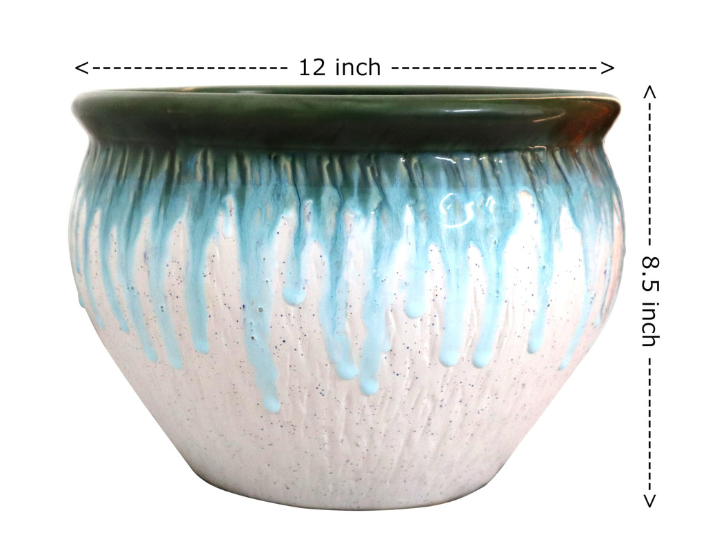 UrbanRoots Matka Big Ceramic Pot (12 inch) (White)