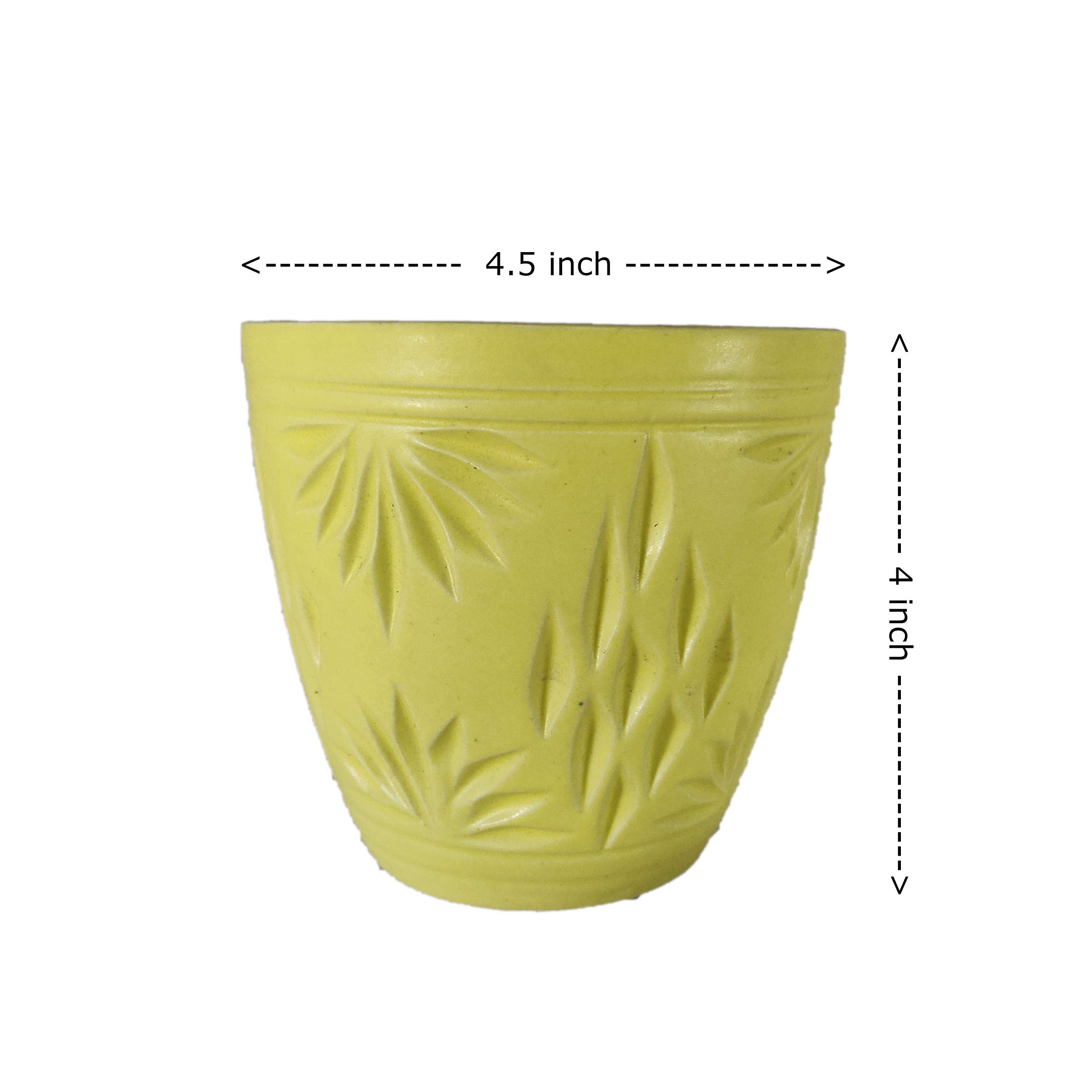 UrbanRoots Engraved Glass Shape Ceramic Pot (4.5 inch) (Lemon Yellow)