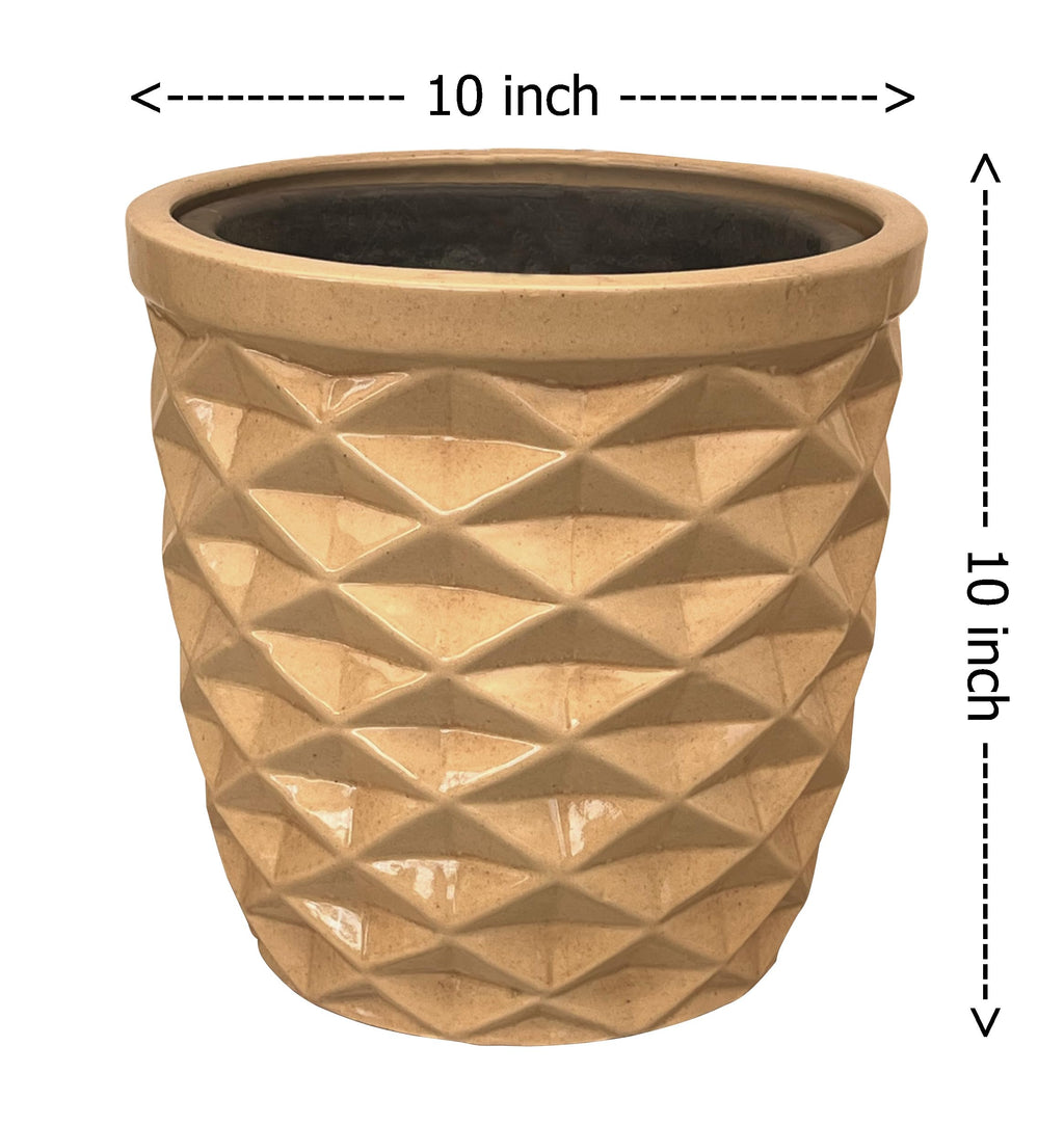 UrbanRoots Geometric Cut Ceramic Planter (10 inch) (Beige)