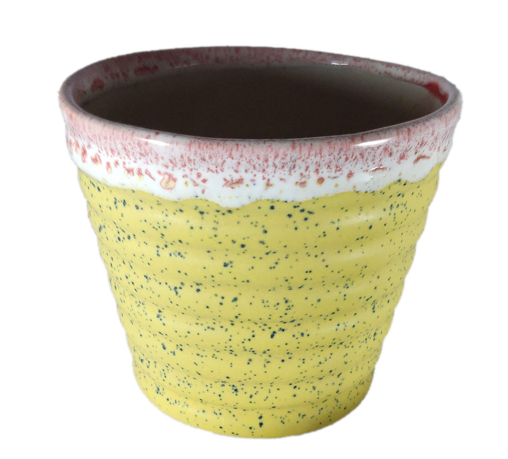UrbanRoots Horizontal Ridges Ceramic Pot (4 inch) (Yellow)