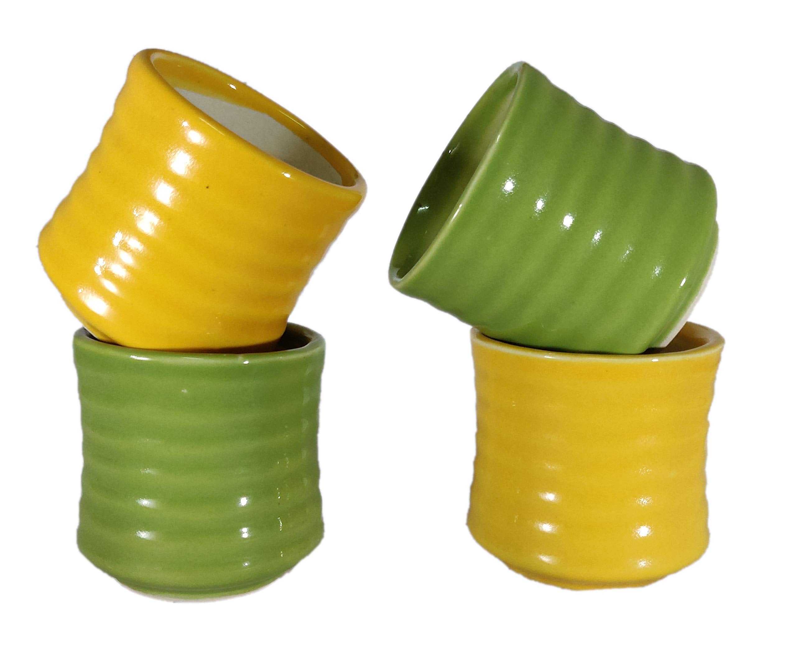UrbanRoots Horizontal Ridges Ceramic Pot (3 inch) (Combo 5)
