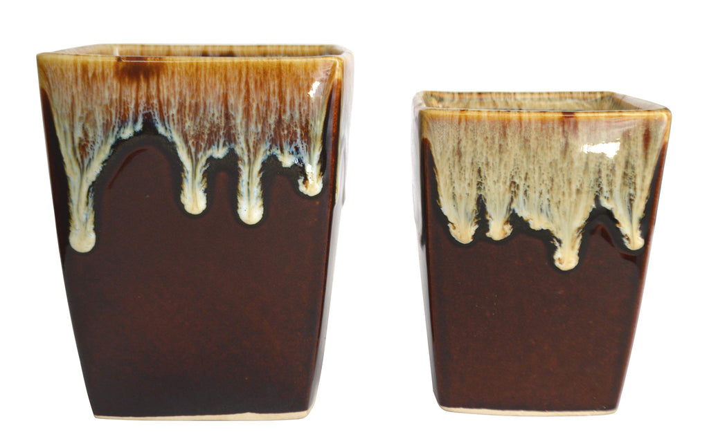 UrbanRoots Melting Stone Square Ceramic Pot Combo (2 Piece) (Brown)