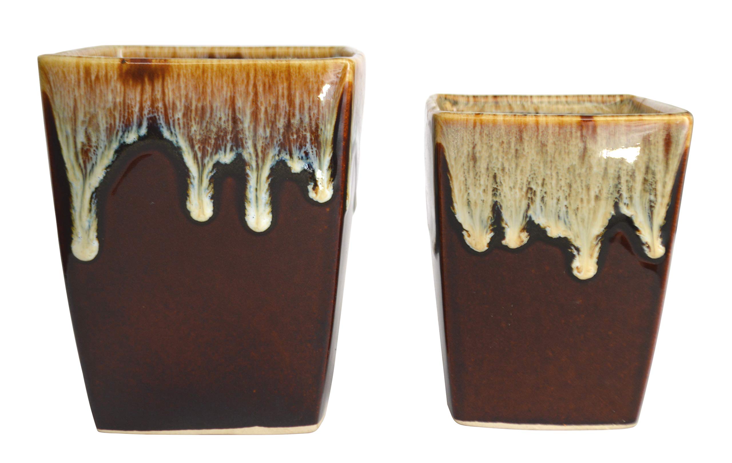 UrbanRoots Melting Stone Square Ceramic Pot Combo (2 Piece) (Brown)