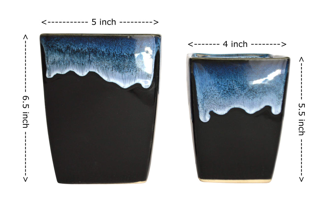 UrbanRoots Melting Stone Square Ceramic Pot Combo (2 Piece) (Black)