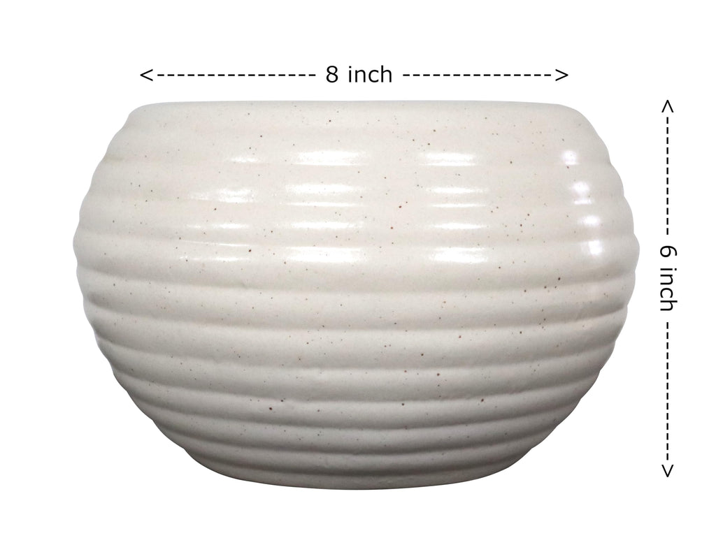 UrbanRoots Horizontal Ridges Big Round Ceramic Pot (8 inch) (Marble)