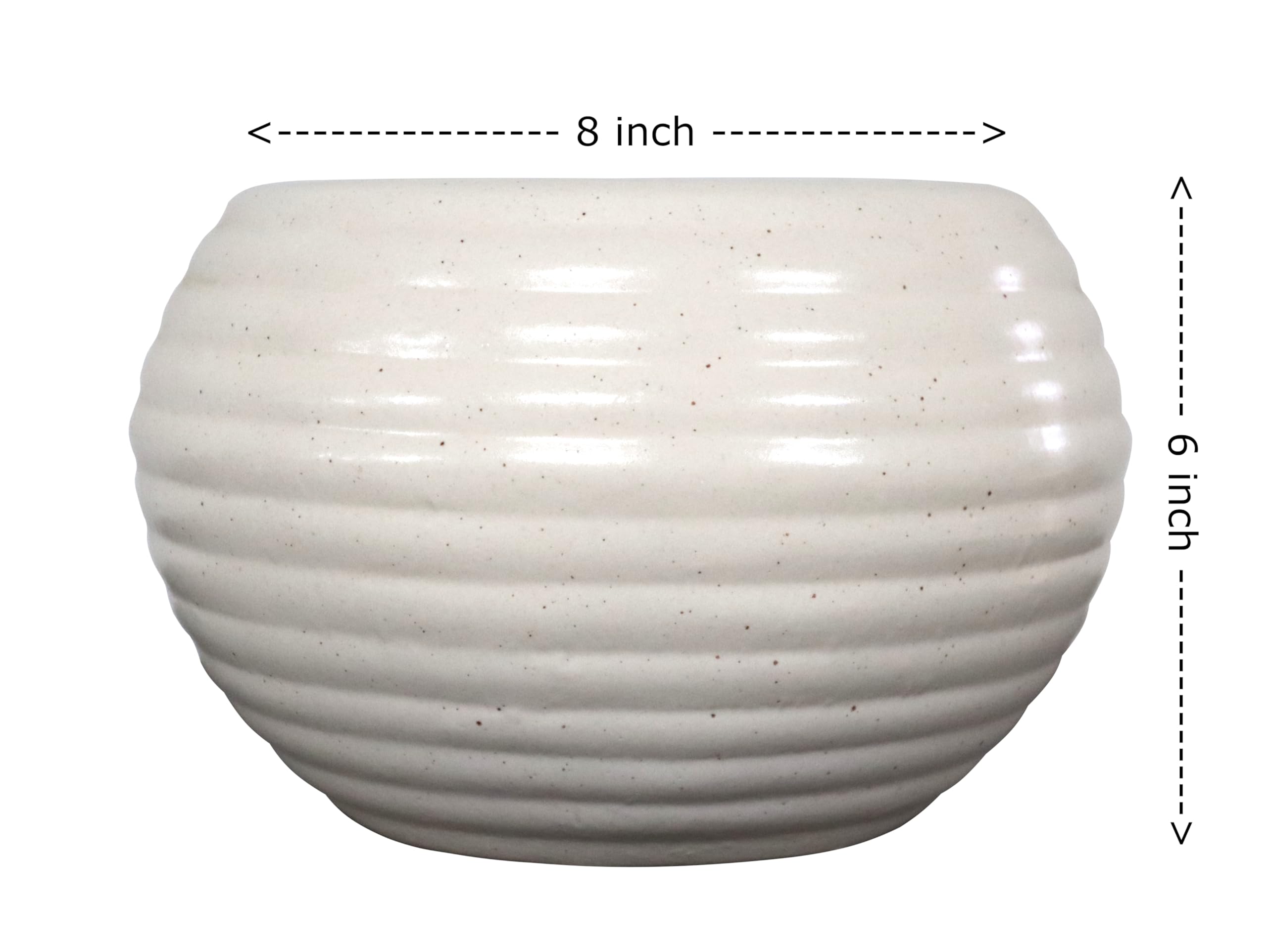 UrbanRoots Horizontal Ridges Big Round Ceramic Pot (8 inch) (Marble)