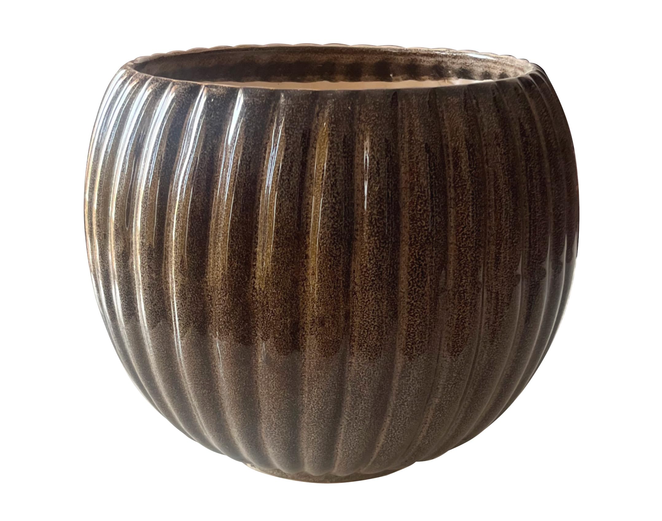 UrbanRoots Fluted Ball Ceramic Planter (Brown, Medium)
