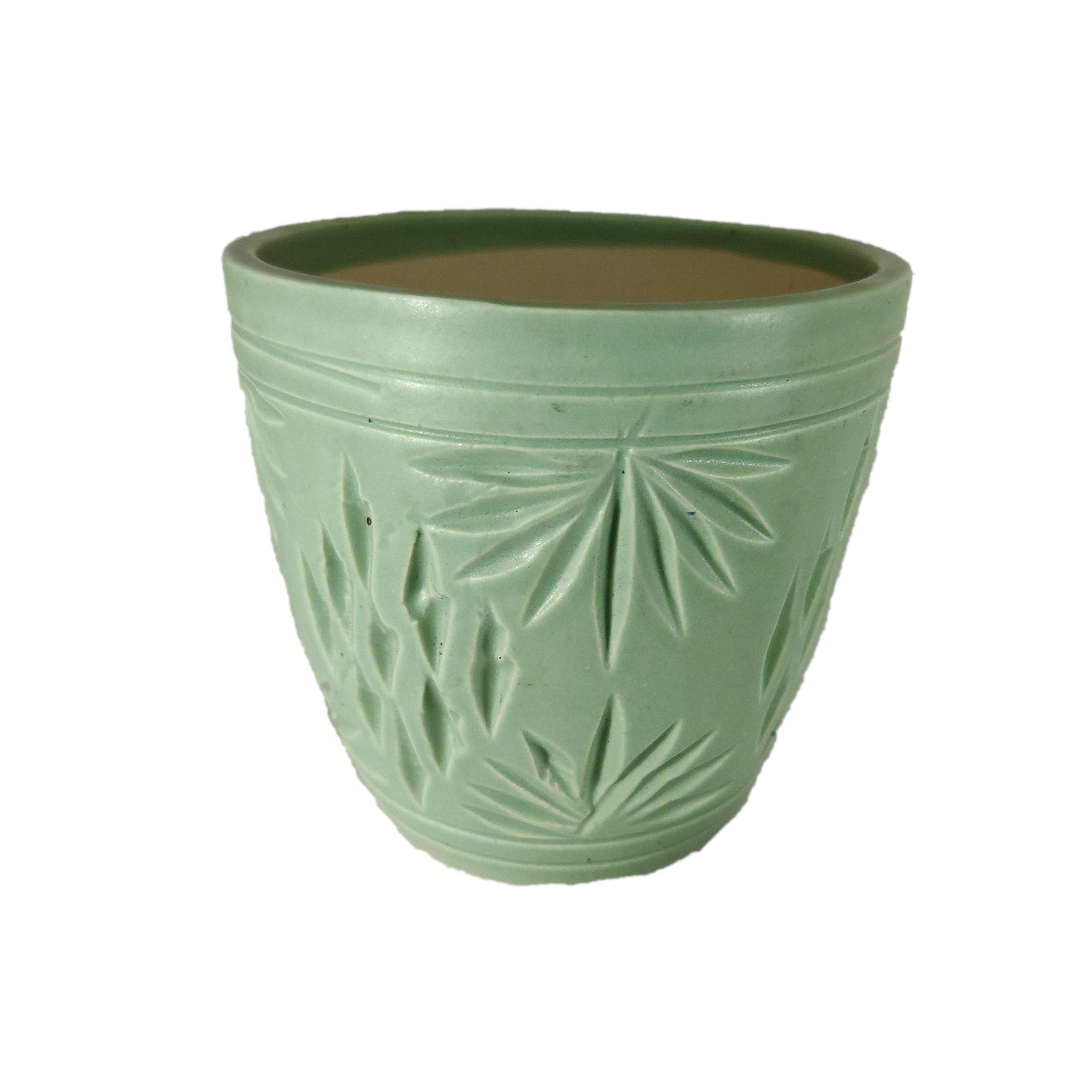UrbanRoots Engraved Glass Shape Ceramic Pot (4.5 inch) (Sea Green)