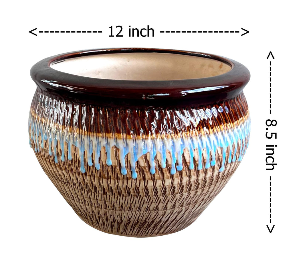 UrbanRoots Matka Ceramic Pot (12 inch) (Brown)