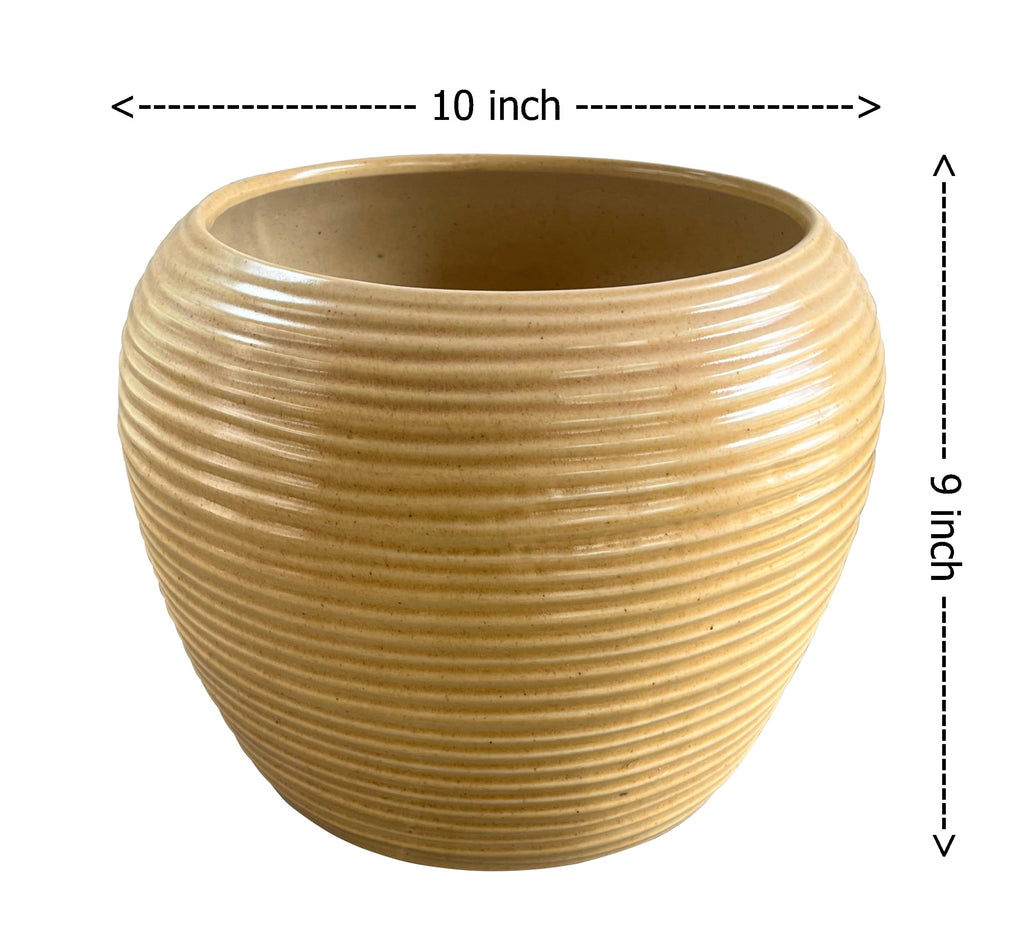 UrbanRoots Ribbed Apple Ceramic Pot (Big) (Beige)