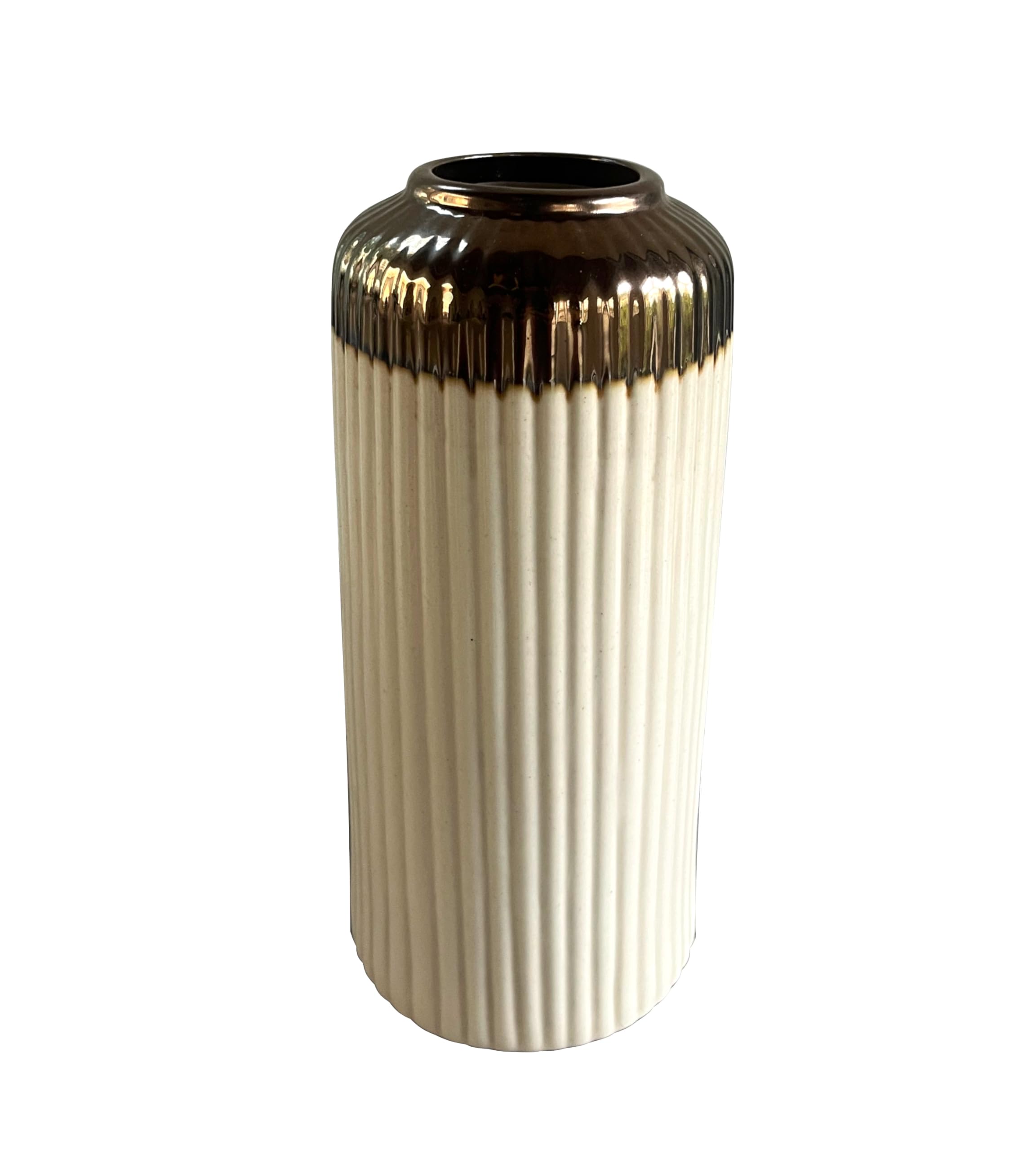 UrbanRoots Ribbed Ceramic Accent Flower Vase (10.5 inch) (Ivory)
