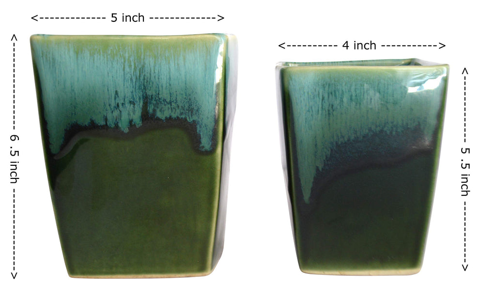UrbanRoots Melting Stone Square Ceramic Pot Combo (2 Piece) (Green)