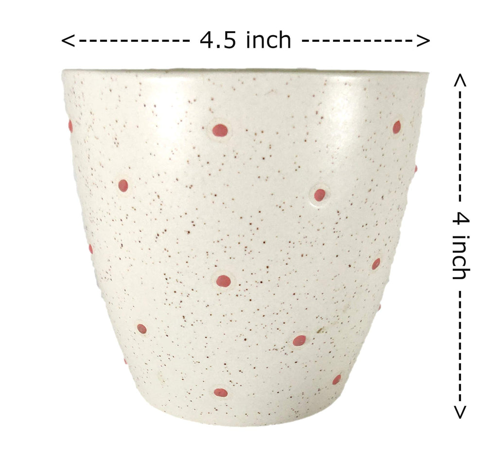UrbanRoots Polka Dots Glass Shape Ceramic Pot (4.5 inch) (Red)
