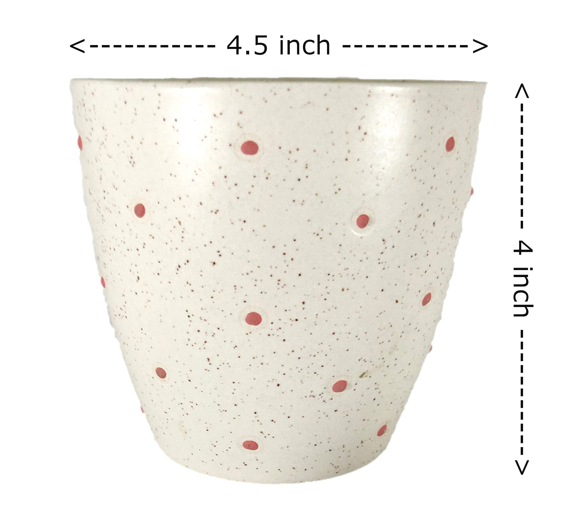 UrbanRoots Polka Dots Glass Shape Ceramic Pot (4.5 inch) (Red)