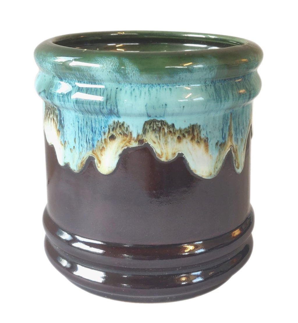 UrbanRoots Barrel Ceramic Pot (6 inch) (Brown Blue)
