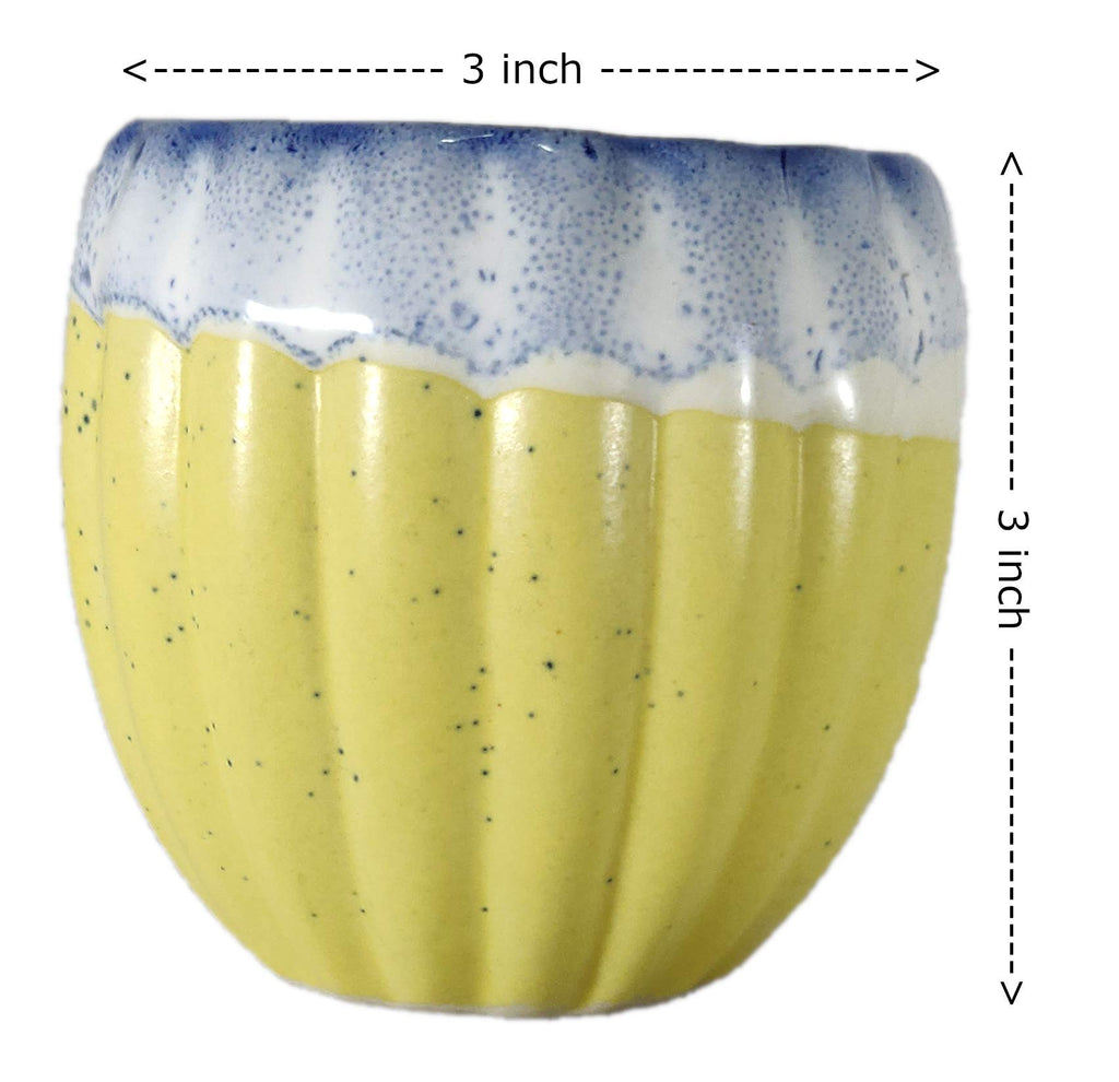 UrbanRoots Vertical Ridges Ceramic Pot (3 inch) (Yellow)