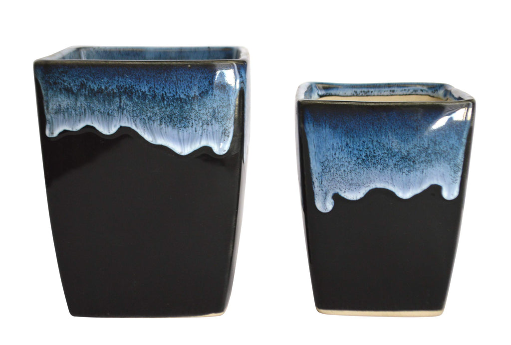 UrbanRoots Melting Stone Square Ceramic Pot Combo (2 Piece) (Black)