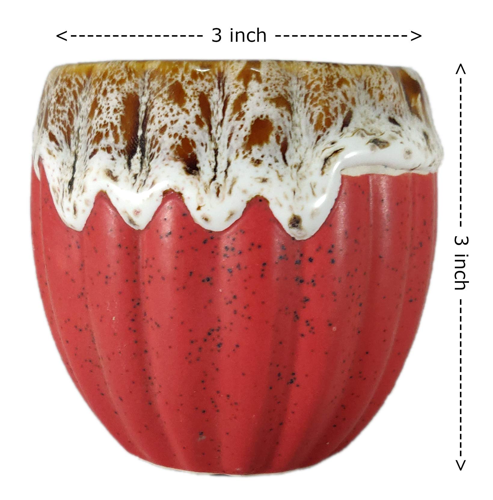 UrbanRoots Vertical Ridges Ceramic Pot (3 inch) (Red)