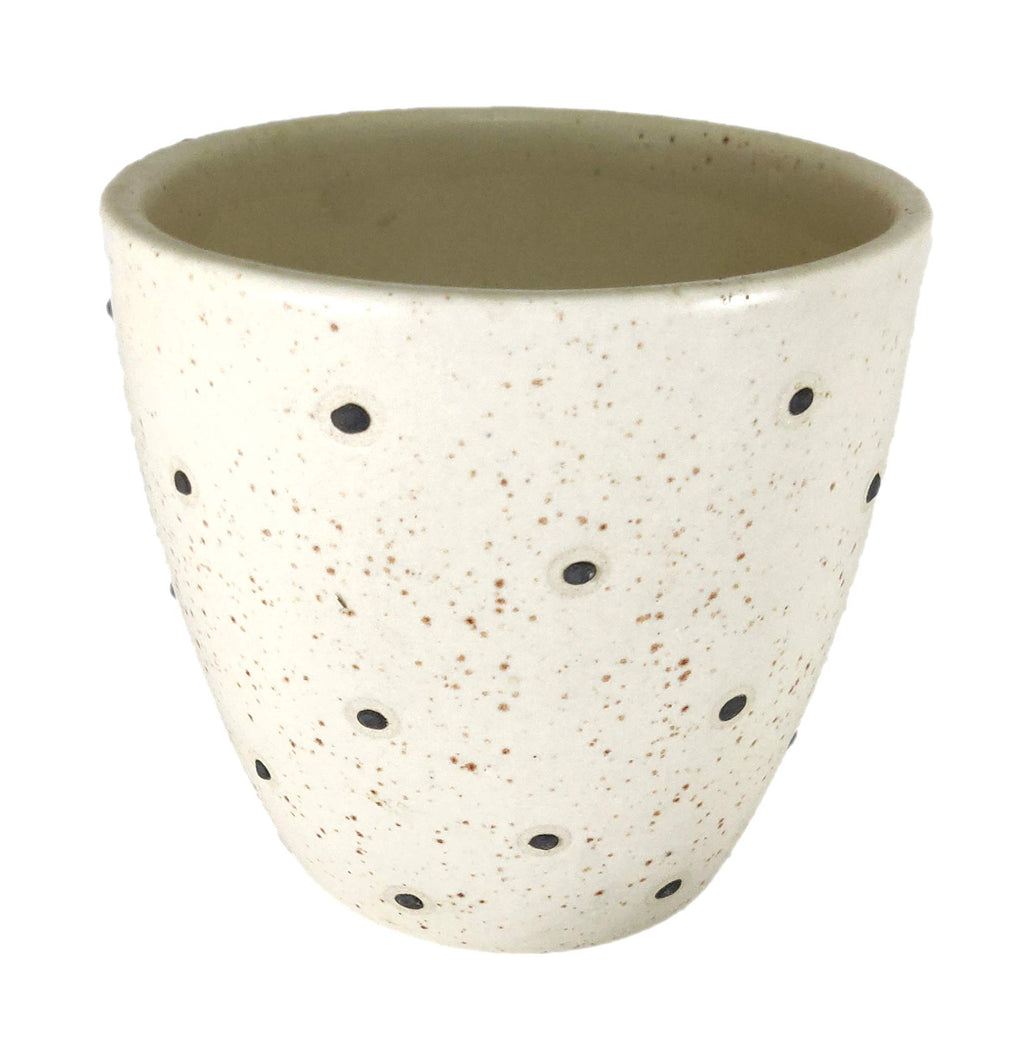 UrbanRoots Polka Dots Glass Shape Ceramic Pot (4.5 inch) (Black)
