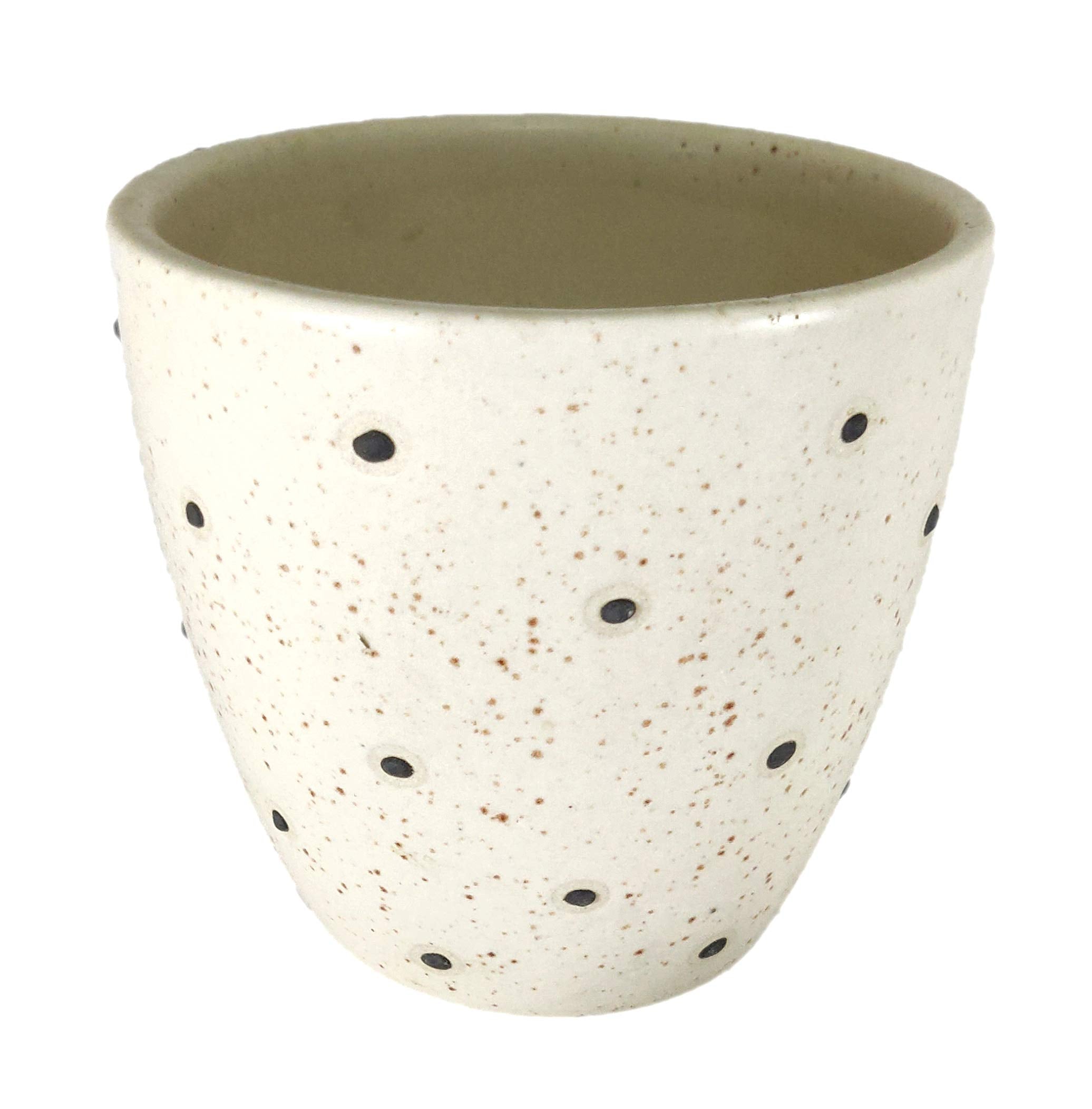UrbanRoots Polka Dots Glass Shape Ceramic Pot (4.5 inch) (Black)