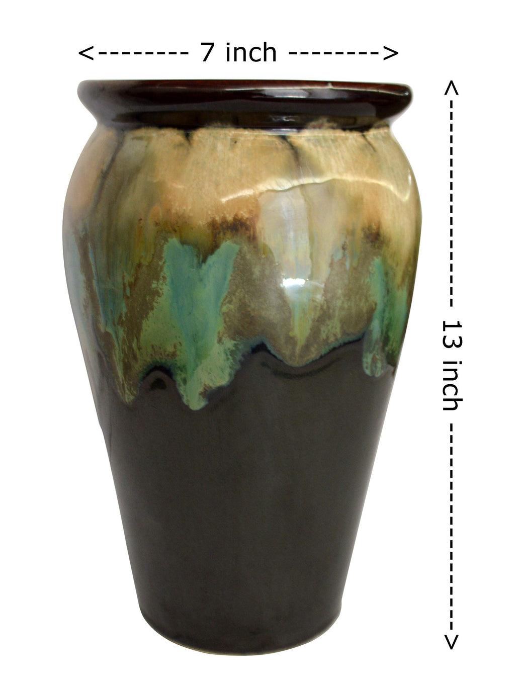 UrbanRoots Large Kulhad Ceramic Pot (13 inch) (Dark Green)