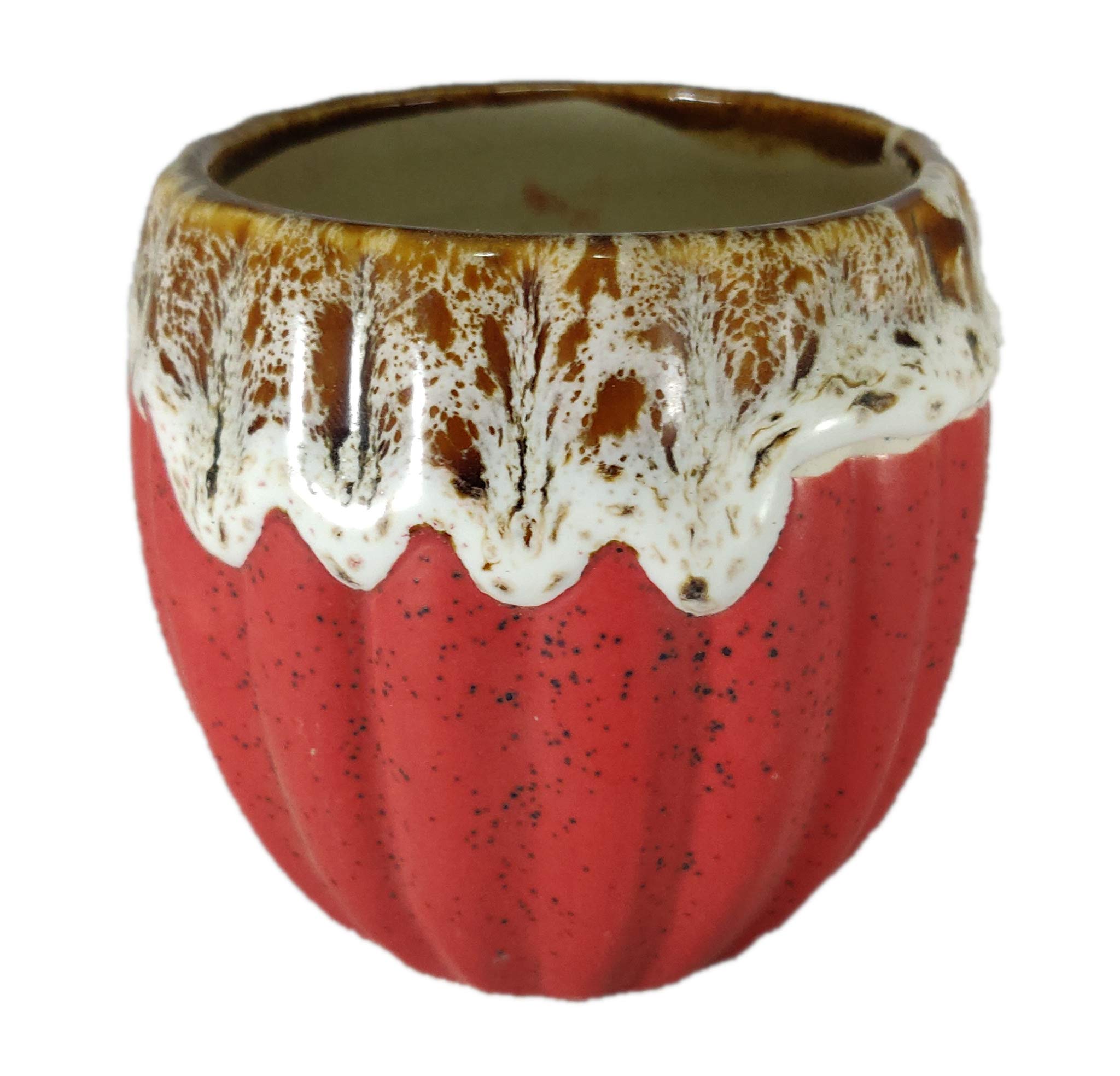 UrbanRoots Vertical Ridges Ceramic Pot (3 inch) (Red)