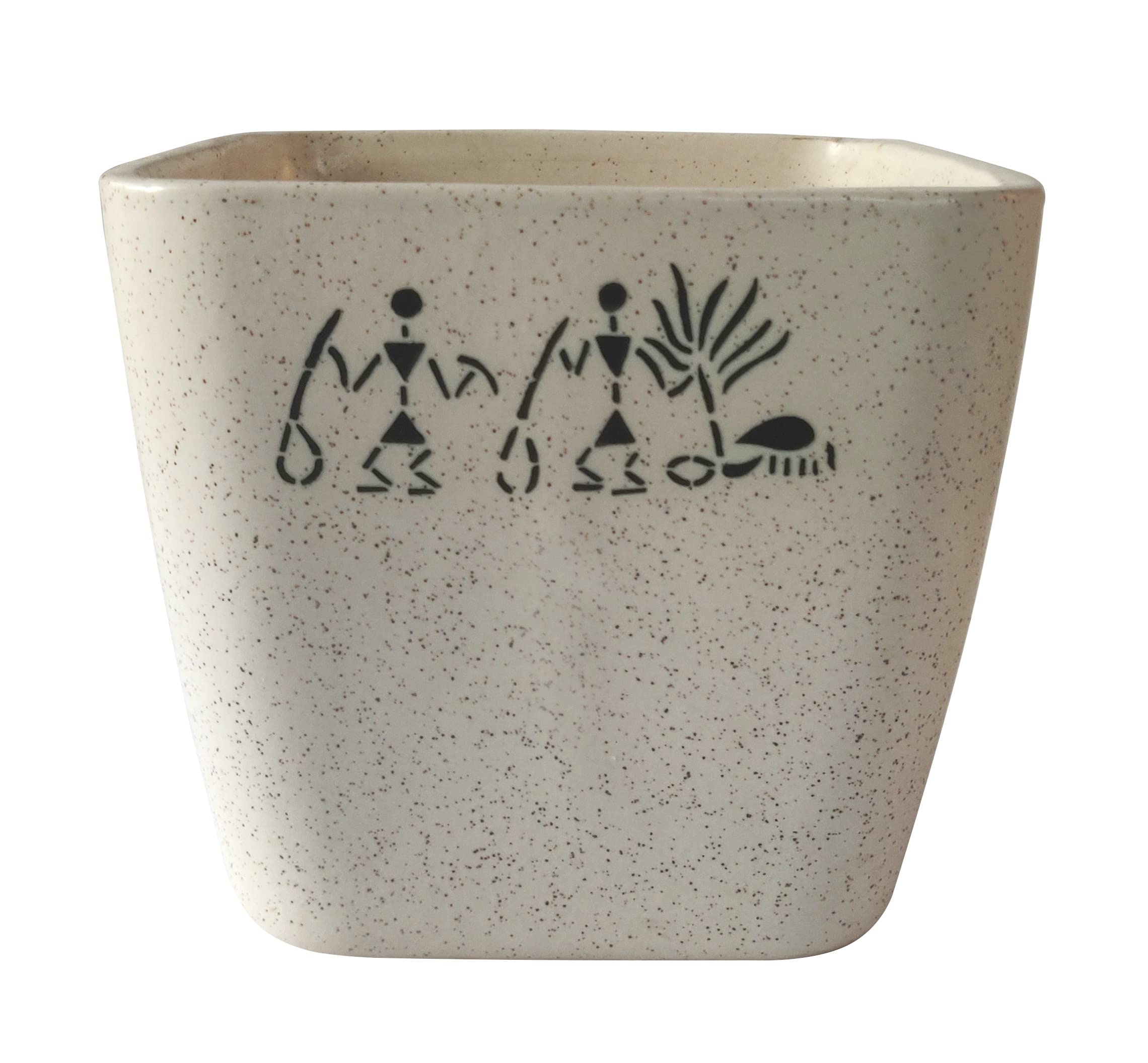 UrbanRoots Square Ceramic Pot (7 inch) (White Village)