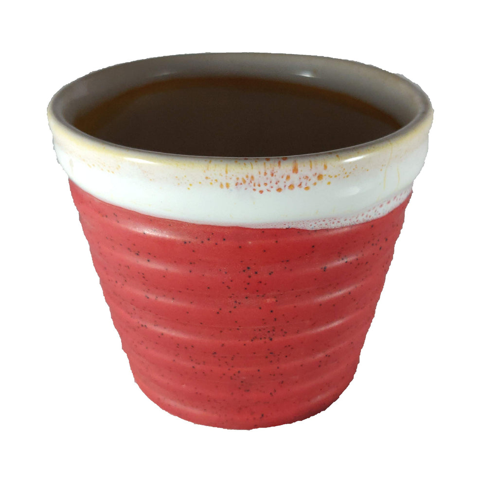 UrbanRoots Horizontal Ridges Ceramic Pot (4 inch) (Red)