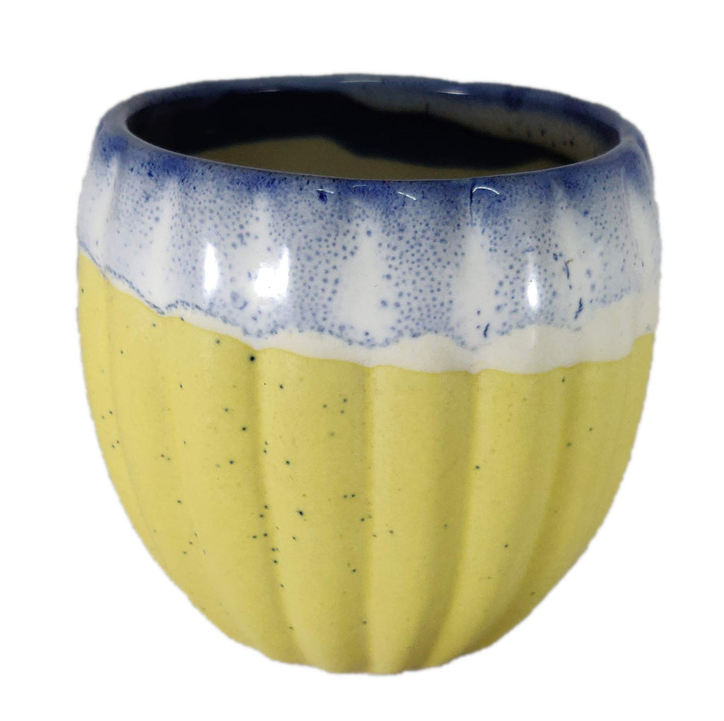 UrbanRoots Vertical Ridges Ceramic Pot (3 inch) (Yellow)