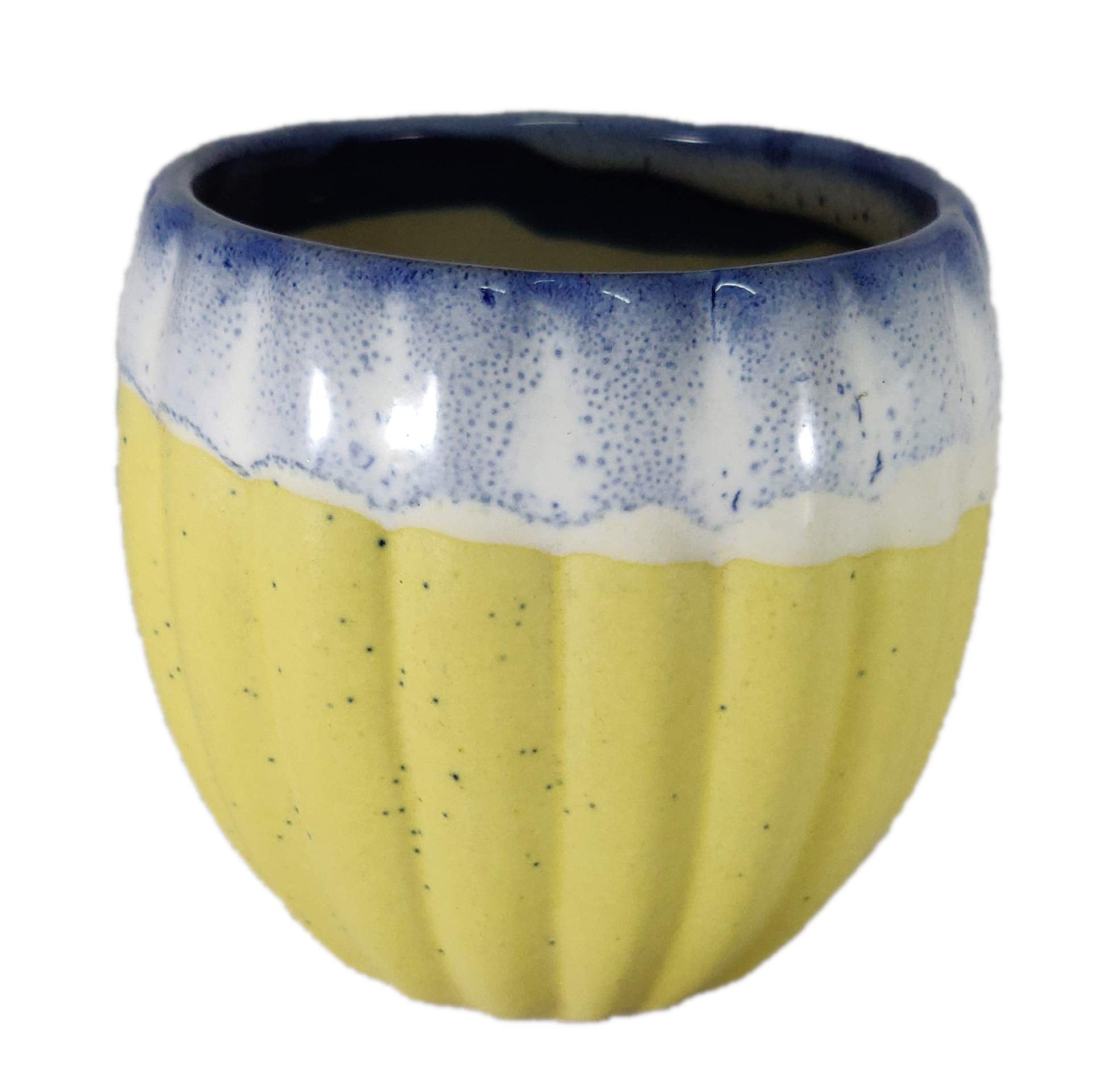 UrbanRoots Vertical Ridges Ceramic Pot (3 inch) (Yellow)