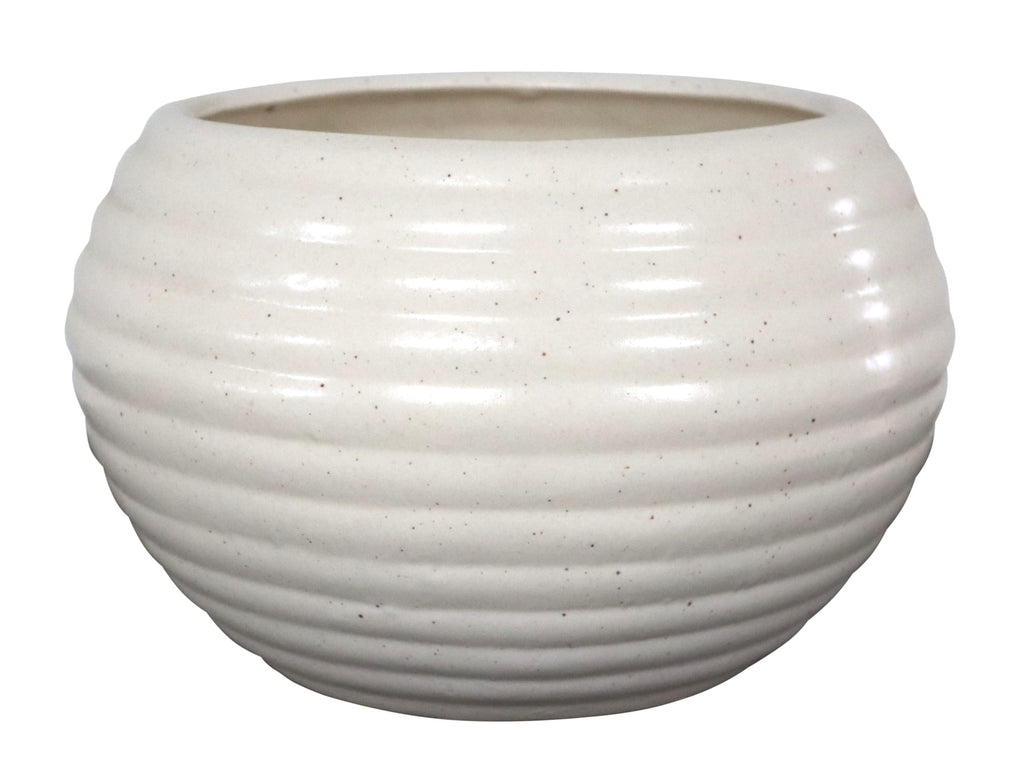 UrbanRoots Horizontal Ridges Big Round Ceramic Pot (8 inch) (Marble)