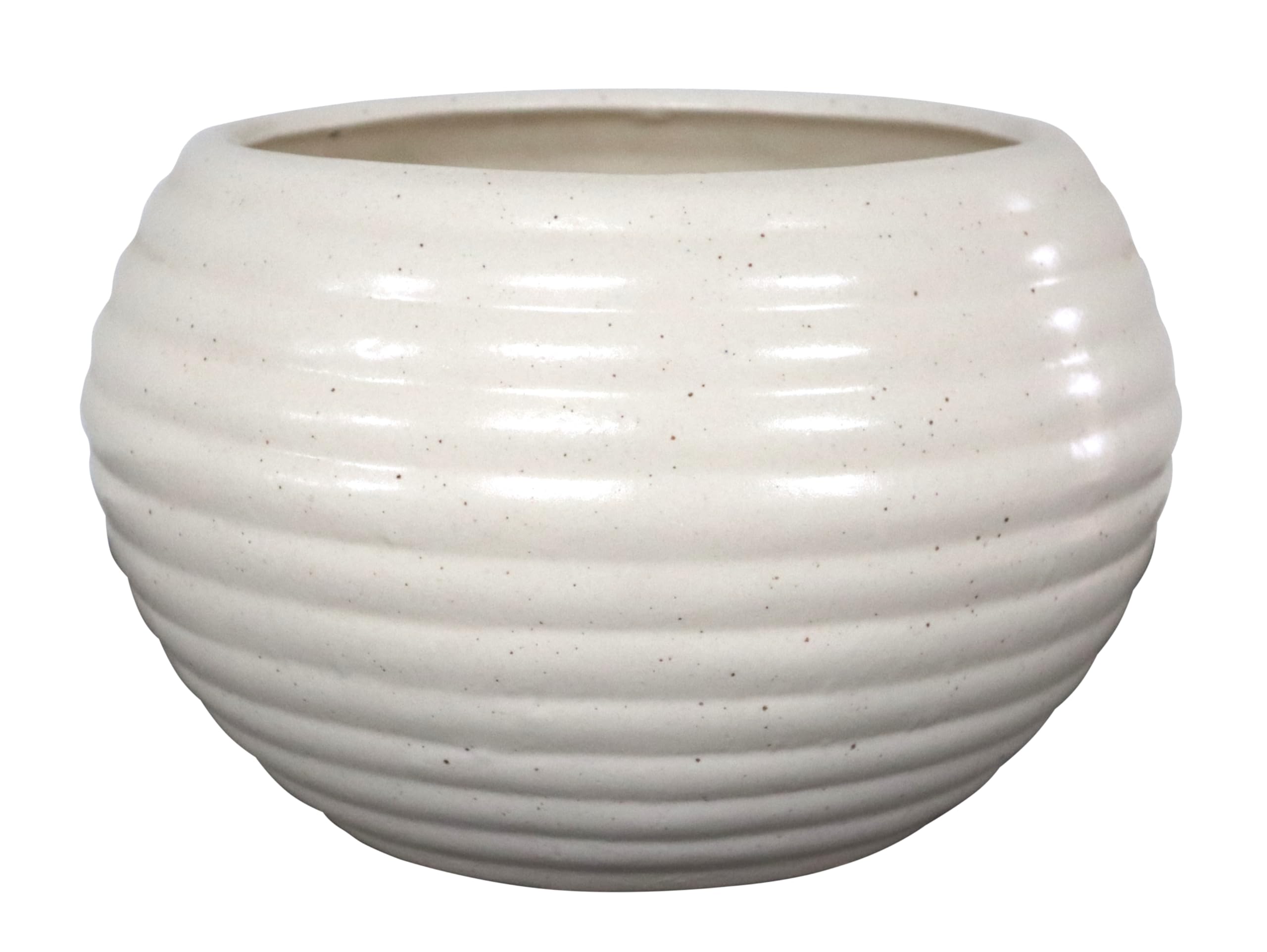 UrbanRoots Horizontal Ridges Big Round Ceramic Pot (8 inch) (Marble)