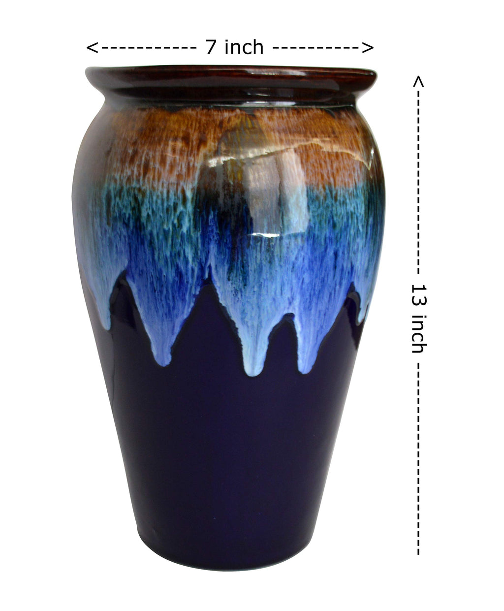 UrbanRoots Large Kulhad Ceramic Pot (13 inch) (Dark Blue)