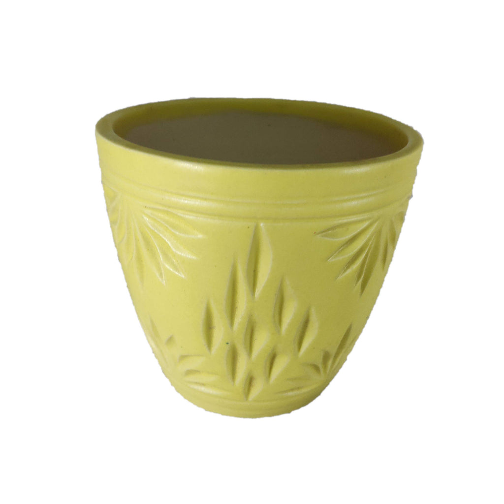 UrbanRoots Engraved Glass Shape Ceramic Pot (4.5 inch) (Lemon Yellow)