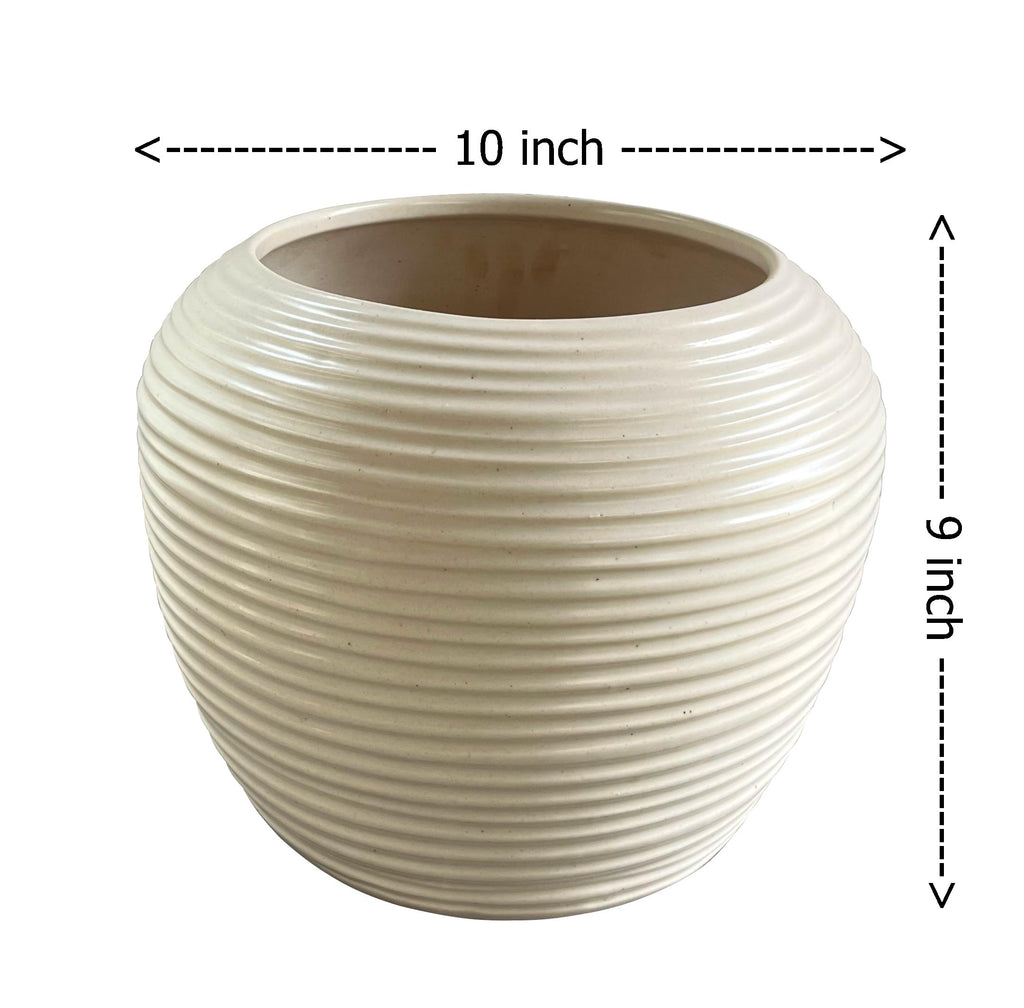 UrbanRoots Ribbed Apple Ceramic Pot (Big) (Ivory)