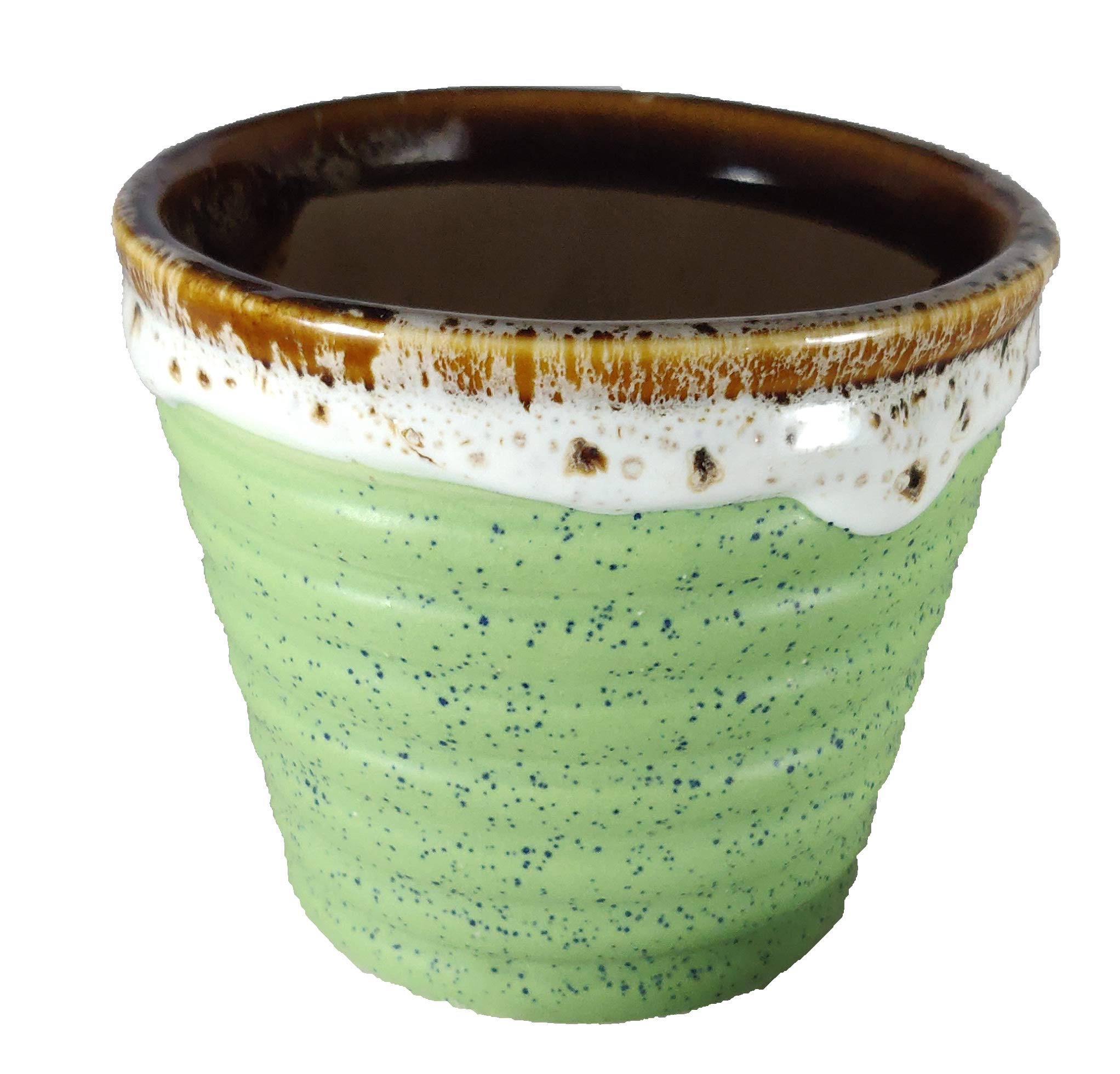 UrbanRoots Horizontal Ridges Ceramic Pot (4 inch) (Green)