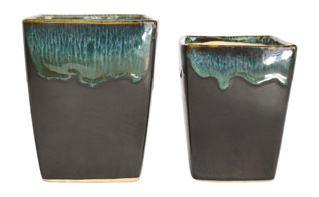 UrbanRoots Melting Stone Square Ceramic Pot Combo (2 Piece) (Grey)