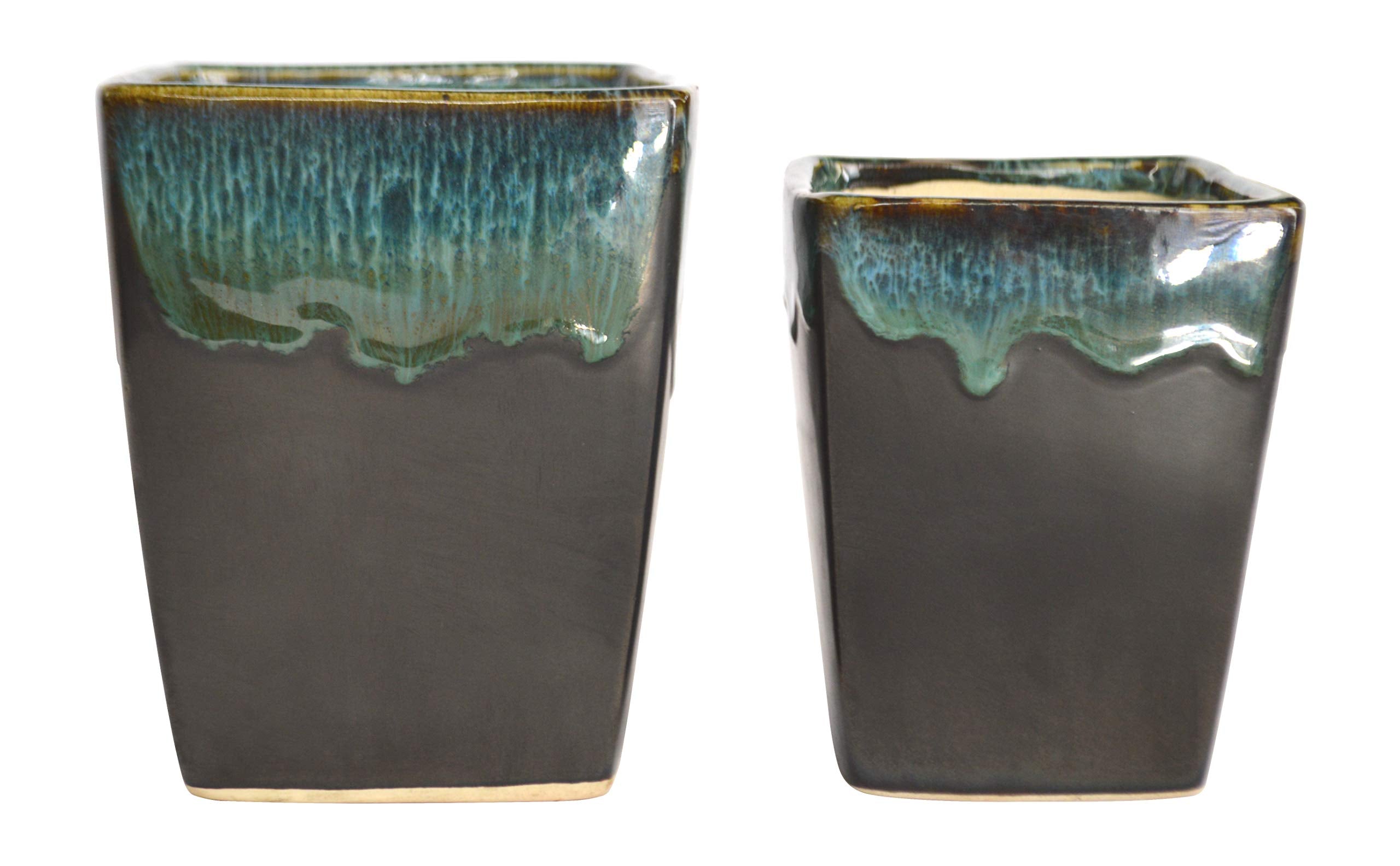 UrbanRoots Melting Stone Square Ceramic Pot Combo (2 Piece) (Grey)
