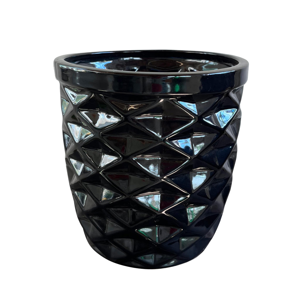 UrbanRoots Geometric Cut Ceramic Planter (10 inch) (Black)