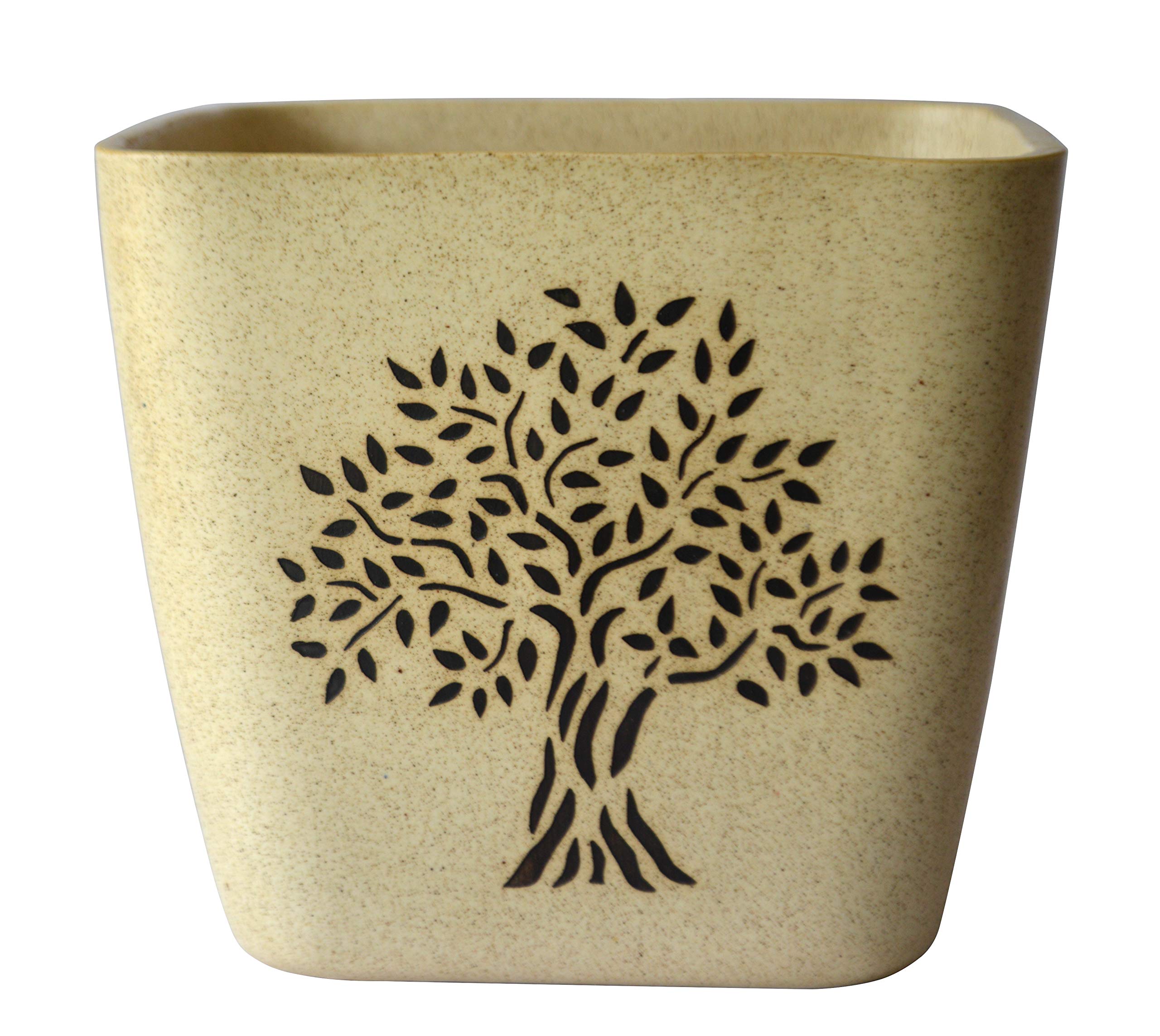 UrbanRoots Square Ceramic Pot (7 inch) (Beige Tree)