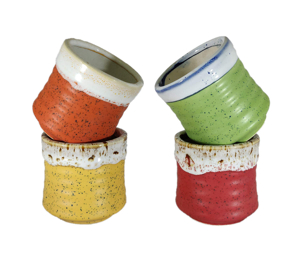 UrbanRoots Horizontal Ridges Ceramic Pot (3 inch) (Combo 2)