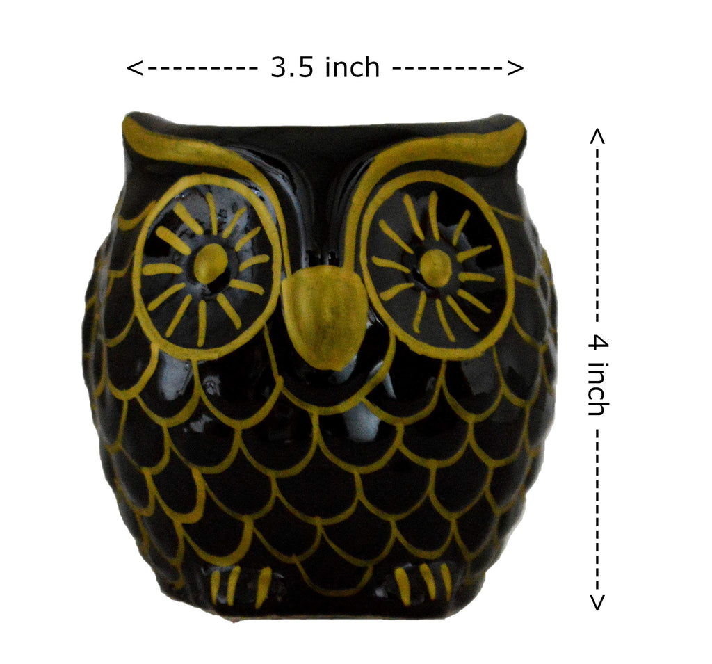 UrbanRoots Ceramic Owl Planter (3 inch) (Black)